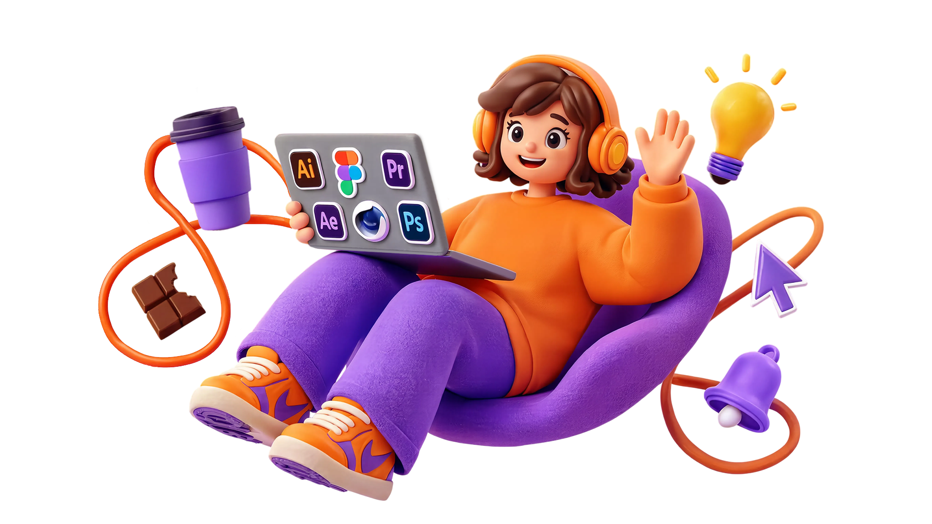 Anastasiia Bilous, brand designer, illustrated at work with design tools